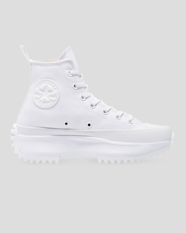 Converse Run Star Hike All White Hvide Sko Danmark - Converse Høje Sneakers Herre - 96470LEBW